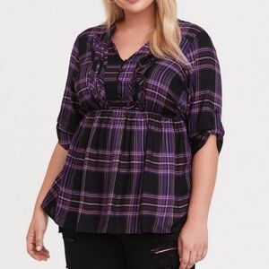 Torrid Purple Plaid Babydoll Top